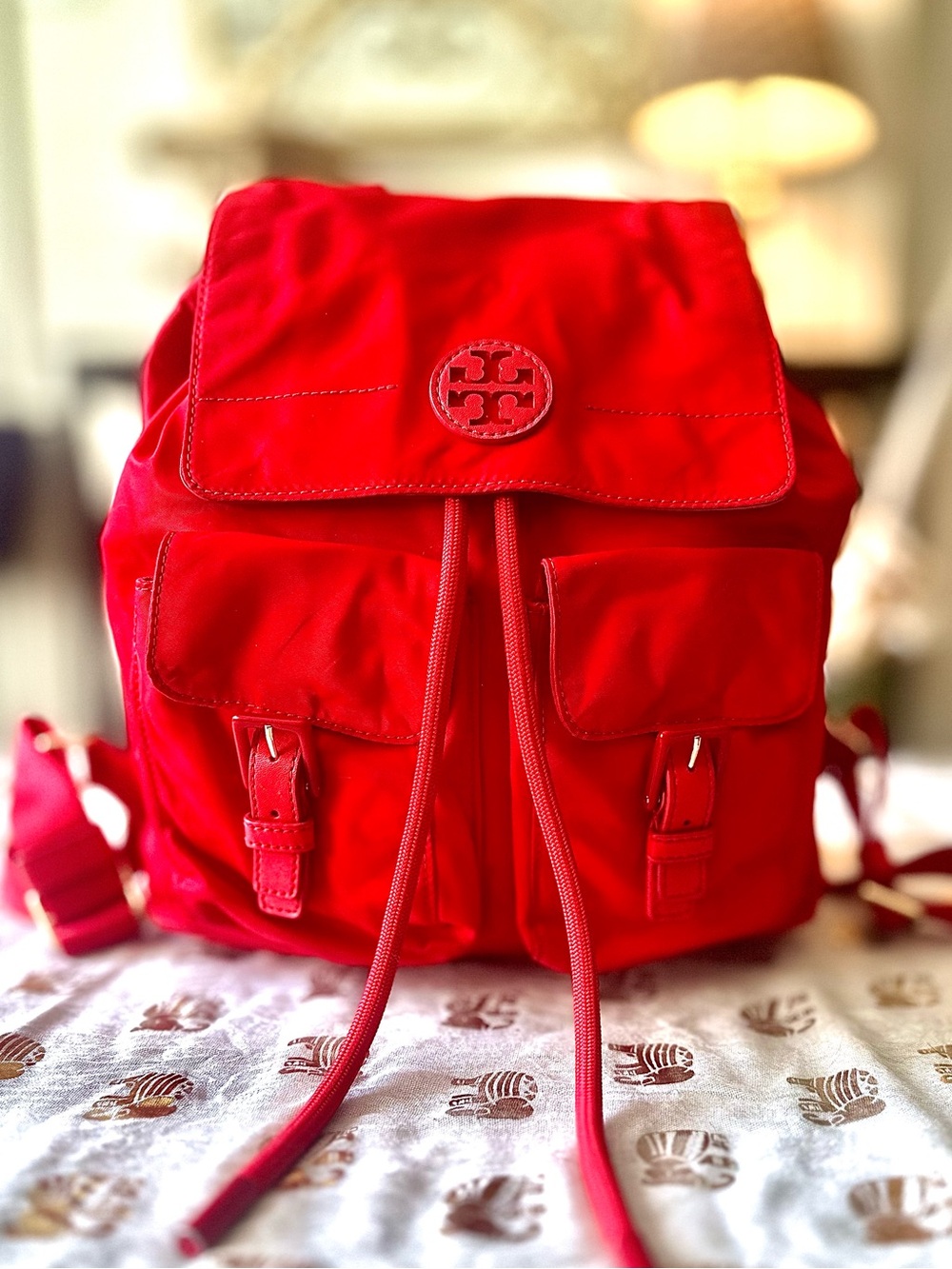 Tory Burch - Red Nylon Drawstring Backpack with Front Pockets